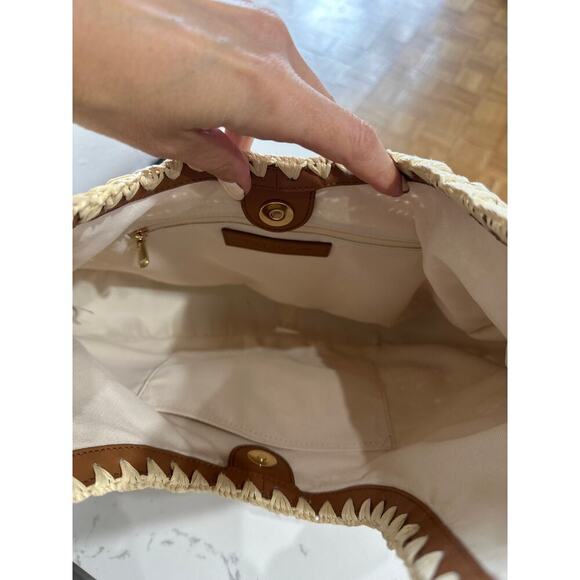 Talbots Leather Trim Straw Hobo Bag, Natural/Havana Tan, NWOT - Picture 4 of 10